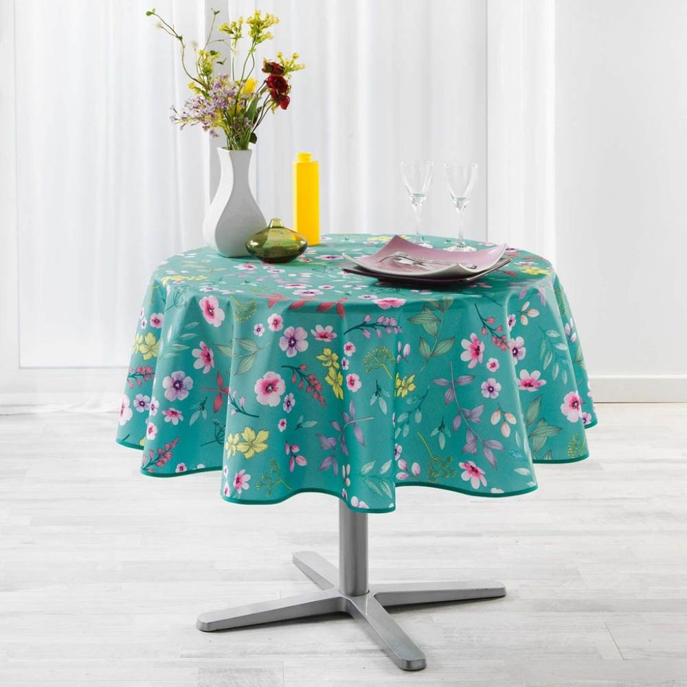 71" ROUND FRESHLY MENTHE GREEN FLORAL TABLECLOTH